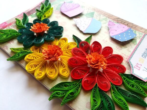 Multicolor Flowers Quilled Birthday Greeting Card image