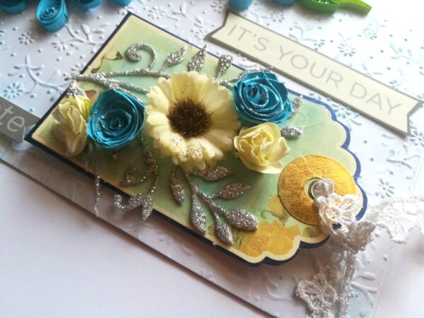 Blue Quilled Corner Flowers Birthday Greeting card image
