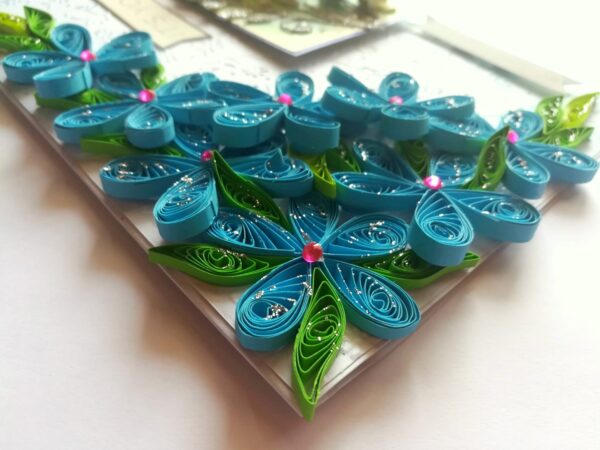 Blue Quilled Corner Flowers Birthday Greeting card image
