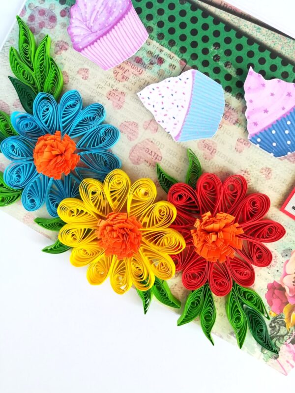 Multicolor Flowers Quilled Birthday Greeting Card image