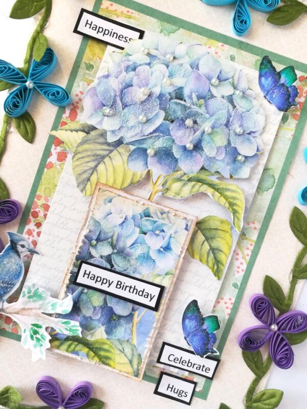 Sparkling Blue Flowers Birthday Card image