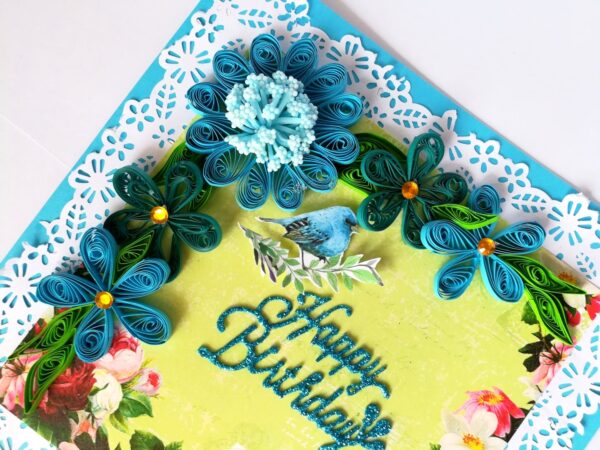 Blue Quilled Corner Flowers Birthday Greeting card image