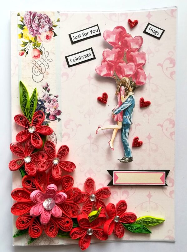 Red Quilled Flowers Birthday Greeting Card image