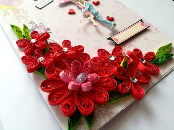 Red Quilled Flowers Birthday Greeting Card image