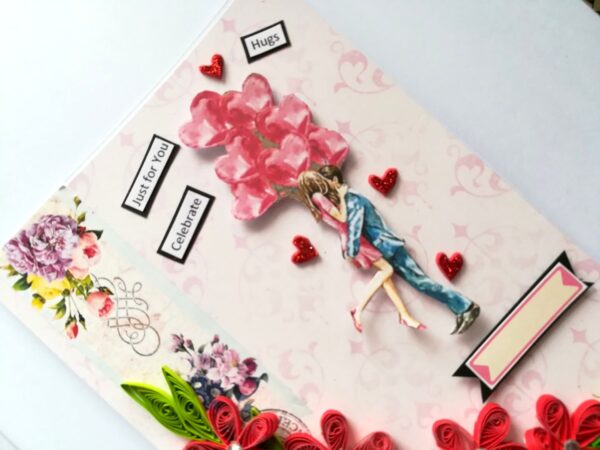 Red Quilled Flowers Birthday Greeting Card image