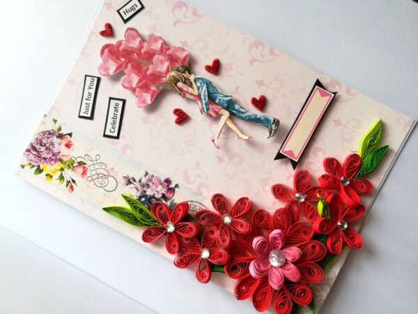 Red Quilled Flowers Birthday Greeting Card image