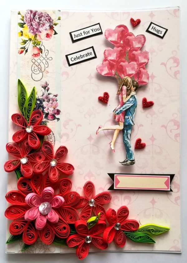 Red Quilled Flowers Birthday Greeting Card image