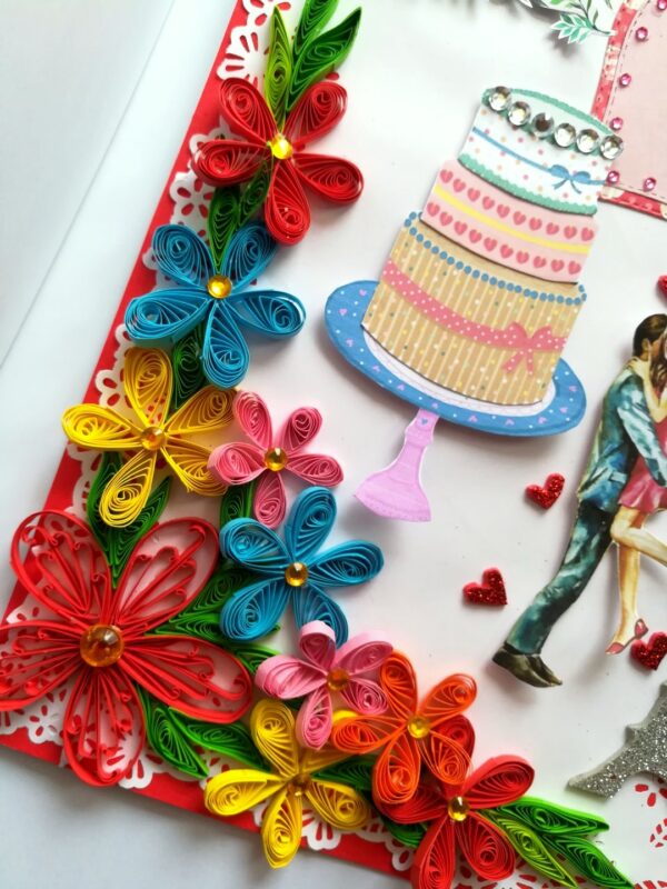 Multicolor Quilled Corner Anniversary Or Birthday Card image