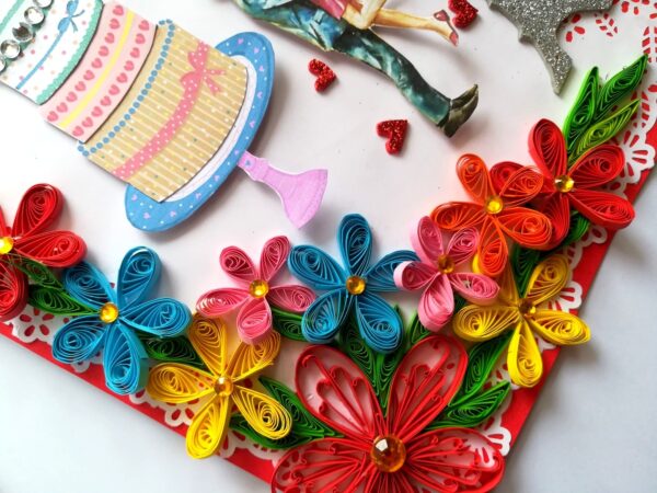 Multicolor Quilled Corner Anniversary Or Birthday Card image