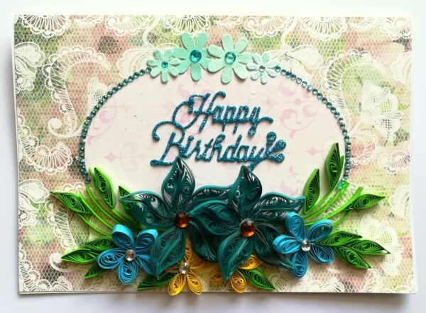 Blue Quilled Flowers Birthday Greeting card image