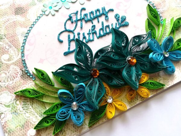 Blue Quilled Flowers Birthday Greeting card image
