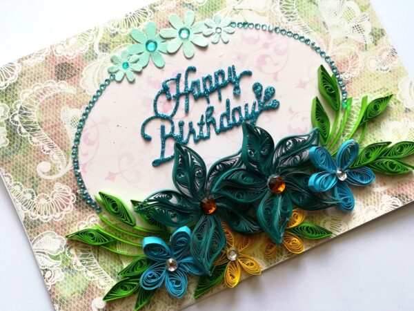Blue Quilled Flowers Birthday Greeting card image