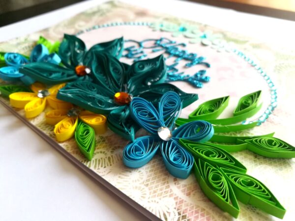 Blue Quilled Flowers Birthday Greeting card image