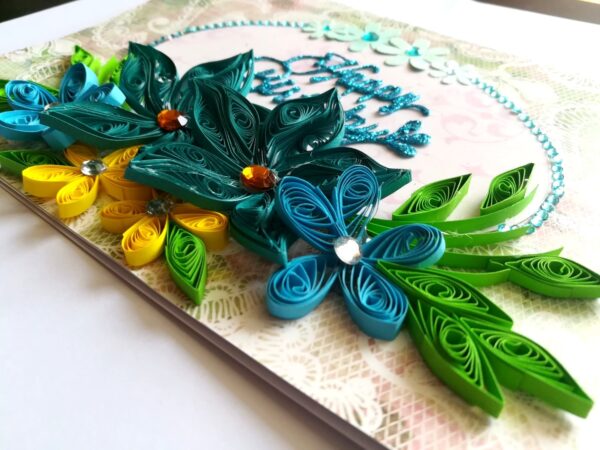 Blue Quilled Flowers Birthday Greeting card image