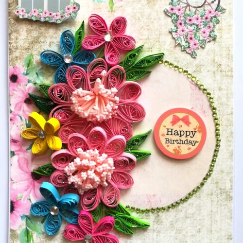 Multicolor Quilled Flowers Birthday Card image
