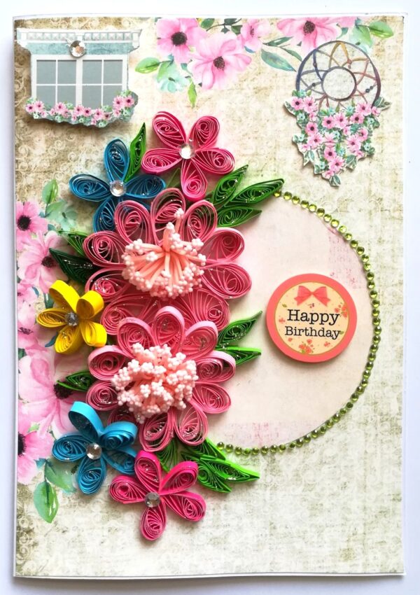 Multicolor Quilled Flowers Birthday Card image Multicolor Quilled Flowers Birthday Card image