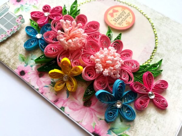 Multicolor Quilled Flowers Birthday Card image Multicolor Quilled Flowers Birthday Card image