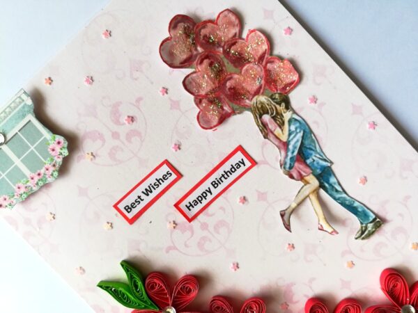 Red Quilled Flowers Birthday Greeting Card image