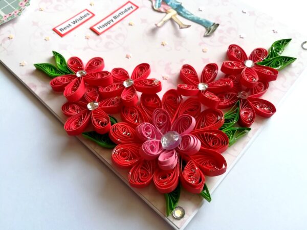 Red Quilled Flowers Birthday Greeting Card image