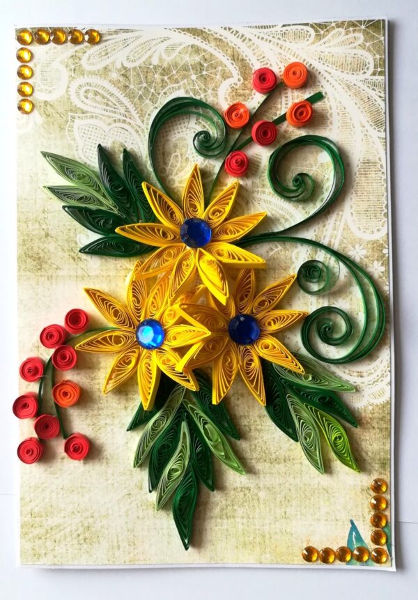 Yellow Quilled Flowers Greeting Card image