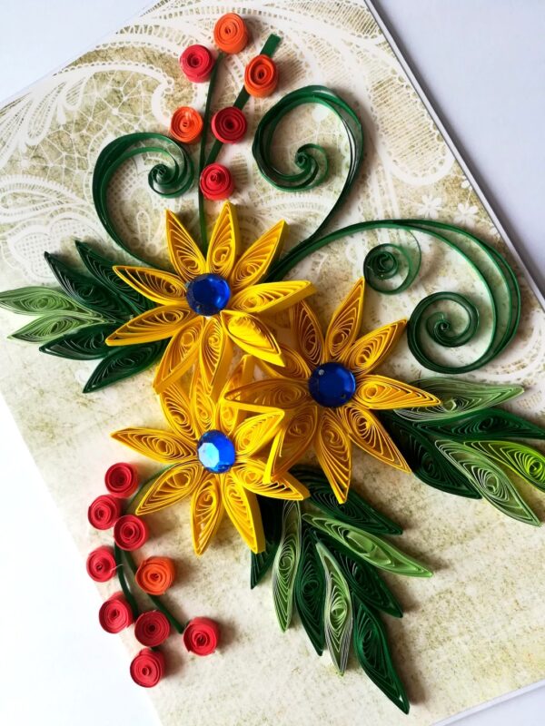 Yellow Quilled Flowers Greeting Card image