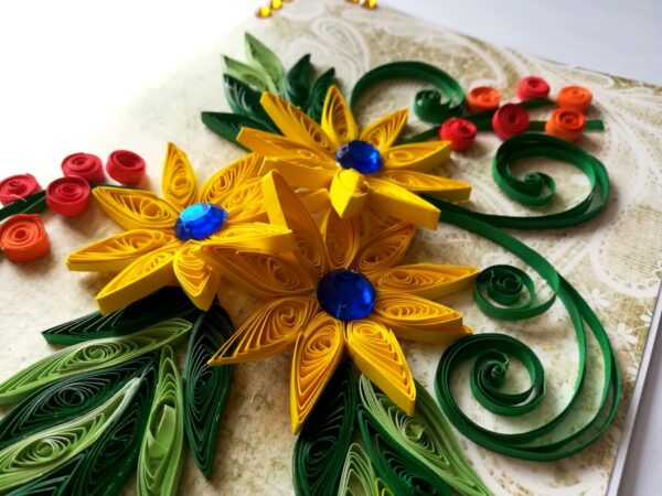 Yellow Quilled Flowers Greeting Card image