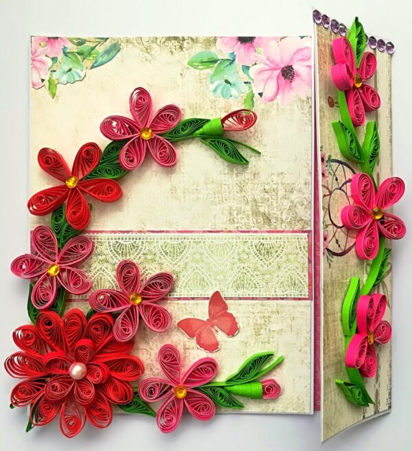 Red Themed Quilled Mini Scrapbook Greeting Card image