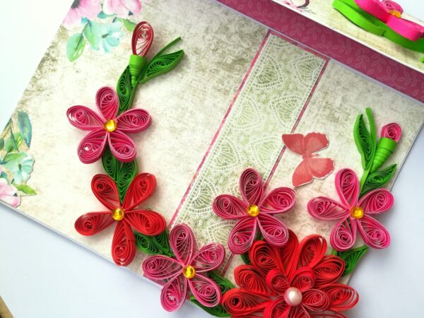 Red Themed Quilled Mini Scrapbook Greeting Card image