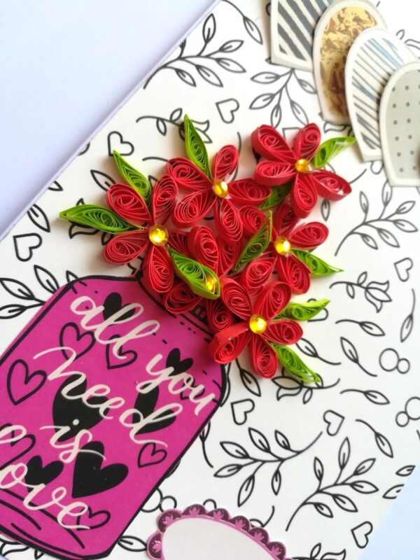 Quilled Red Flowers in Vase Greeting Card image