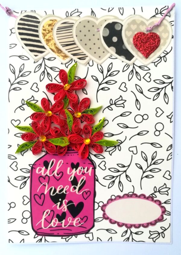 Quilled Red Flowers in Vase Greeting Card image