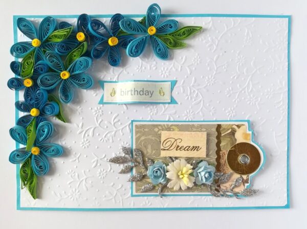 Blue Quilled Corner Flowers Birthday Greeting card image