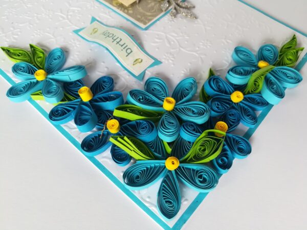 Blue Quilled Corner Flowers Birthday Greeting card image