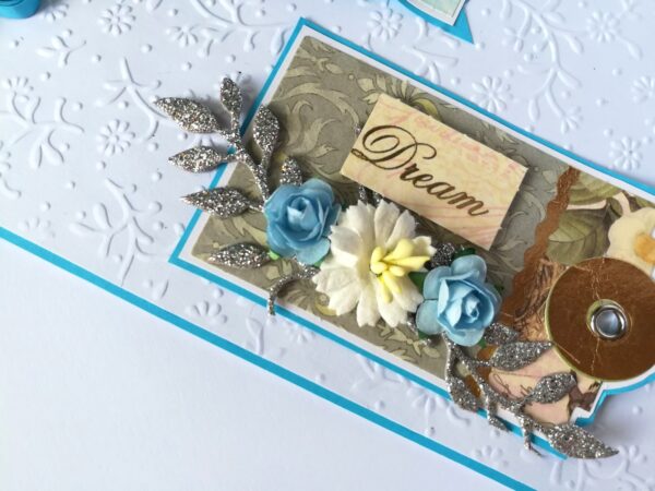 Blue Quilled Corner Flowers Birthday Greeting card image