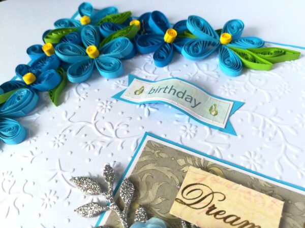 Blue Quilled Corner Flowers Birthday Greeting card image