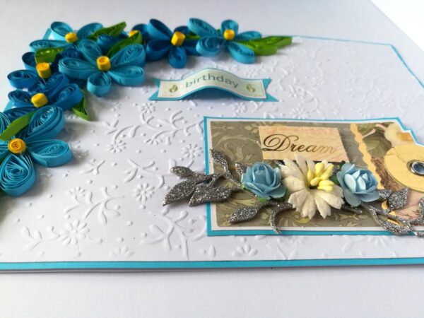 Blue Quilled Corner Flowers Birthday Greeting card image