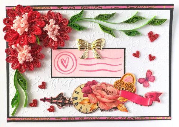 Red Quilled Corner Flowers Love Greeting Card image Red Quilled Corner Flowers Love Greeting Card image