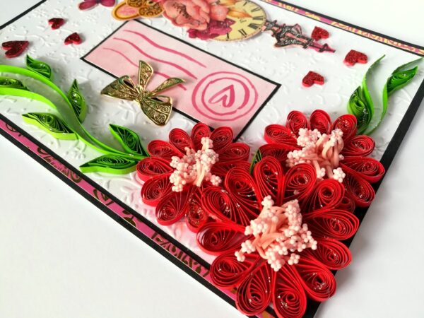 Red Quilled Corner Flowers Love Greeting Card image Red Quilled Corner Flowers Love Greeting Card image