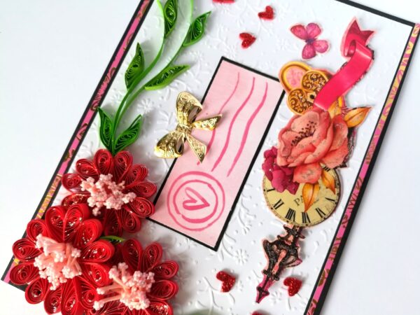 Red Quilled Corner Flowers Love Greeting Card image Red Quilled Corner Flowers Love Greeting Card image