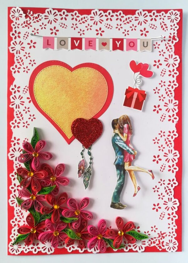 Red and Pink Quilled Corner Love Greeting Card image