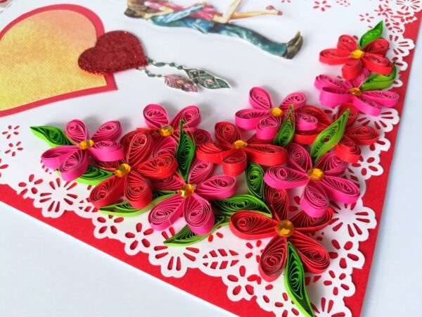 Red and Pink Quilled Corner Love Greeting Card image