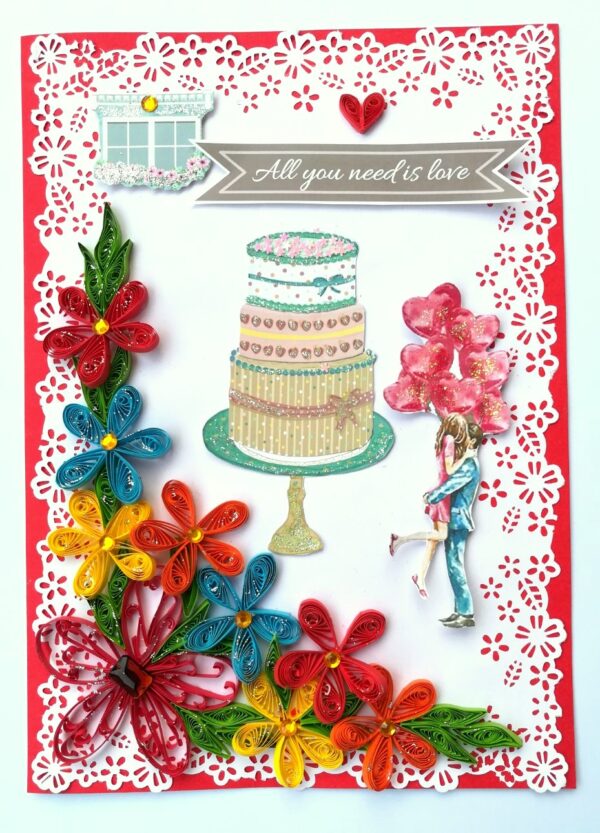 Multicolor Quilled Corner Anniversary Or Birthday Card image