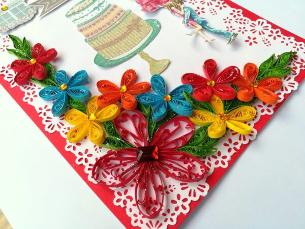 Multicolor Quilled Corner Anniversary Or Birthday Card image