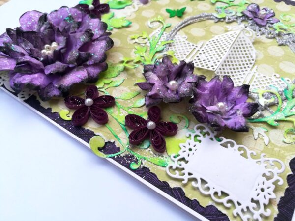 Sparkling Purple Handmade Flowers Greeting Card image