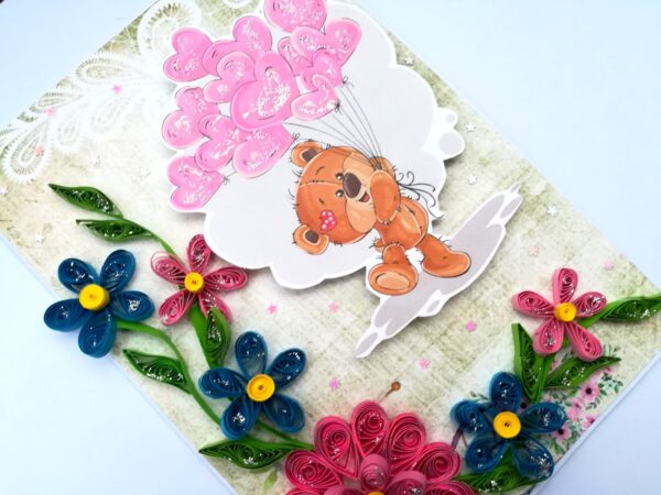 Teddy with Balloons Greeting Card image