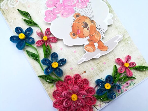 Teddy with Balloons Greeting Card image