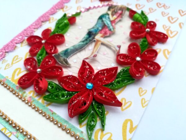 Red Themed Quilled Flowers Greeting Card image