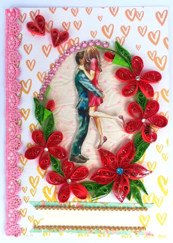 Red Themed Quilled Flowers Greeting Card image