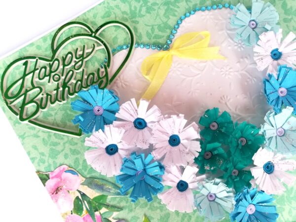 White and Blue Quilled Flowers in Heart Greeting Card image