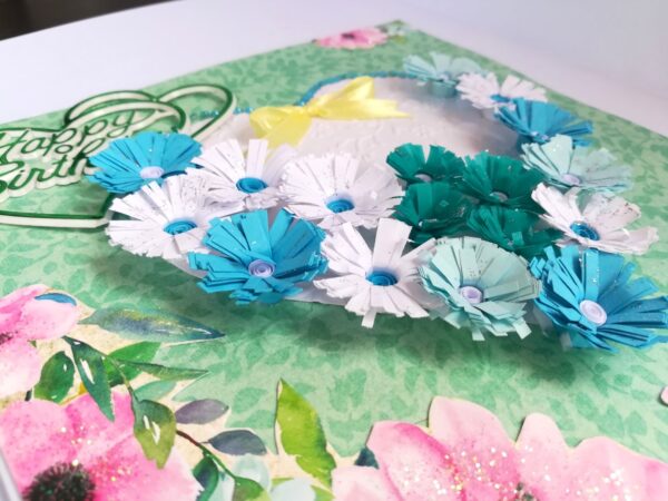 White and Blue Quilled Flowers in Heart Greeting Card image