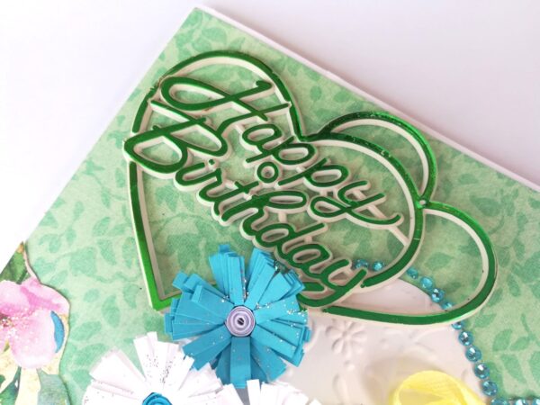 White and Blue Quilled Flowers in Heart Greeting Card image